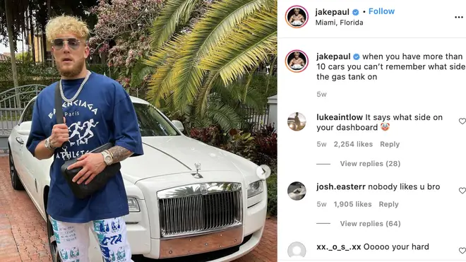 Jake Paul flexes about his wealth on Instagram