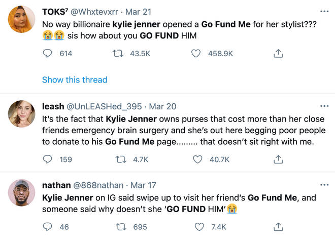 People were left questioning why Kylie Jenner hadn't donated more towards the costs.