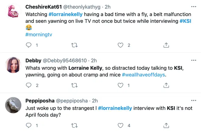 People took to Twitter to comment on Lorraine Kelly's interview with KSI.