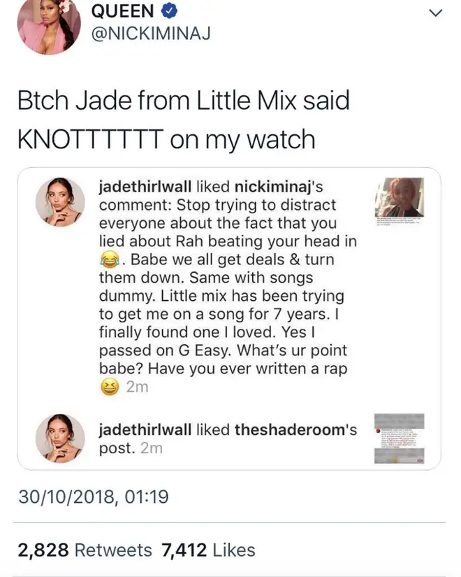 Jade Thirlwall likes Instagram comments tearing Cardi B down & Nicki Minaj praised her for it