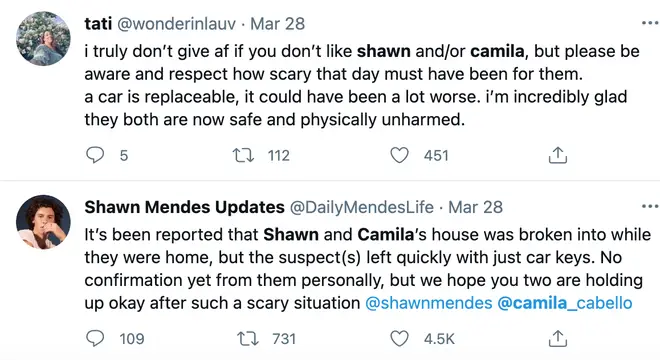 Fans were sending their love to Shawn Mendes and Camila Cabello following the scary incident.