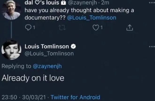 Louis Tomlinson seemingly confirmed a documentary is on the way.
