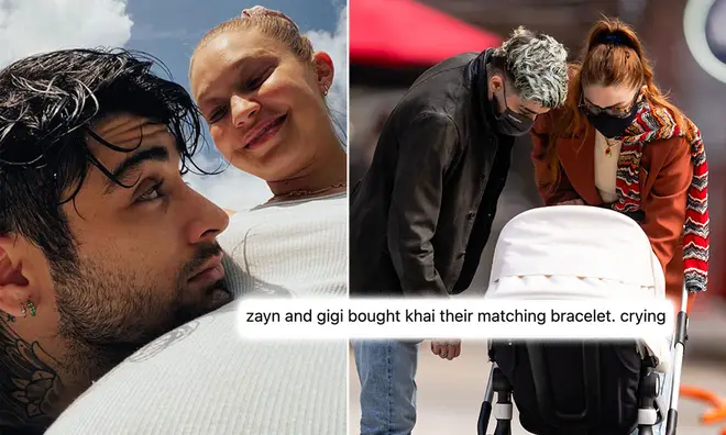 Gigi Hadid, Zayn Malik and Khai have the same evil eye bracelet.