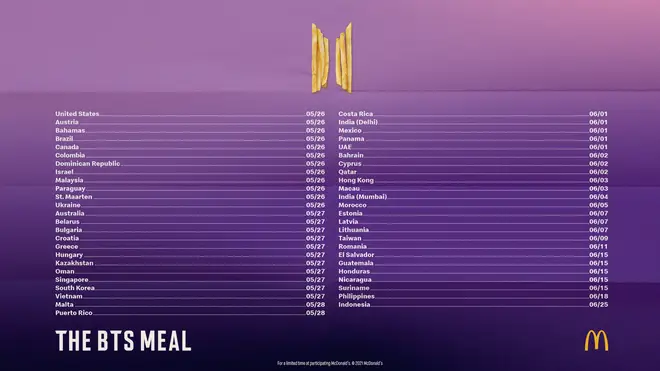 BTS' McDonald's meal will be available at almost 50 countries
