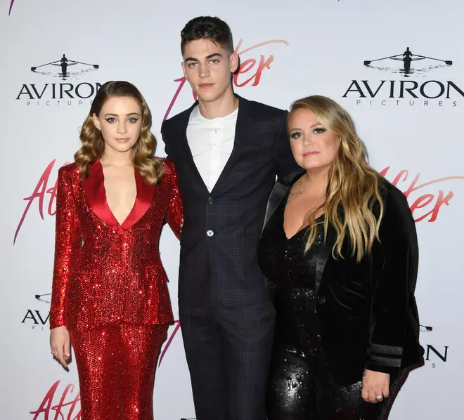 Josephine Langford and Hero Fiennes-Tiffin with After author Anna Todd