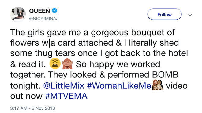 Nicki Minaj revealed Little Mix's gift made her cry 'thug tears'