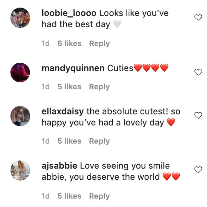 Abbie Quinnen's followers sent her lovely messages on Instagram.