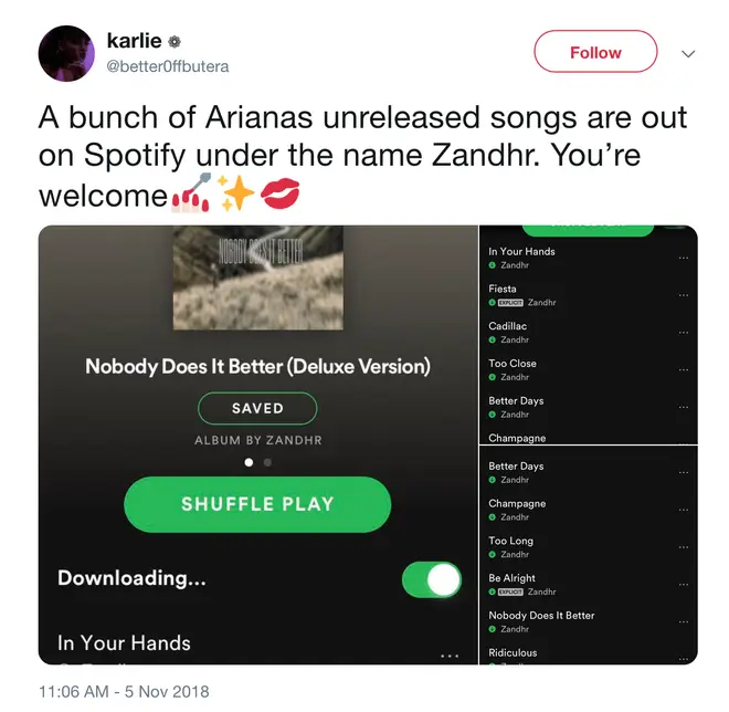 Ariana Grande's leaked album 'Nobodt Doea It Better' was discovered by fans