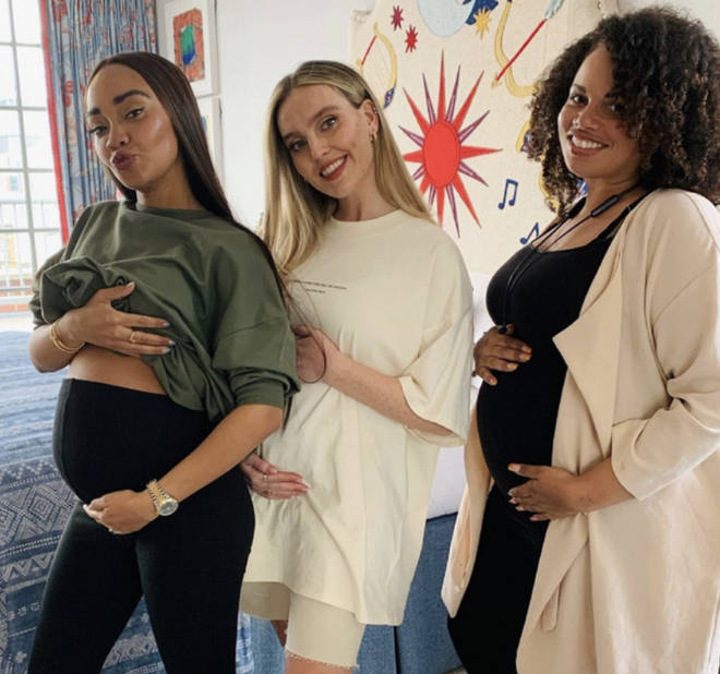 Leigh-Anne Pinnock and Perrie Edwards embrace their baby bumps alongside Little Mix's manager.