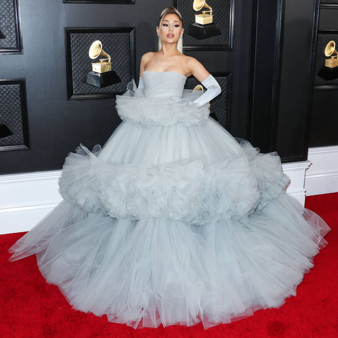 Ariana Grande wore a custom-made gown at the 2020 Grammy Awards.