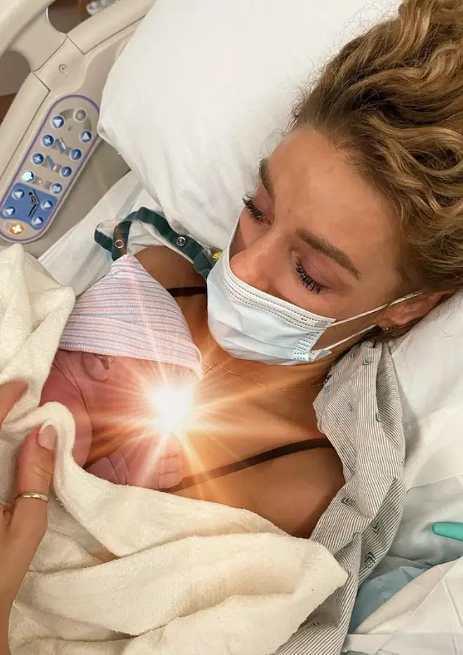Jena Frumes gave birth to her son in May