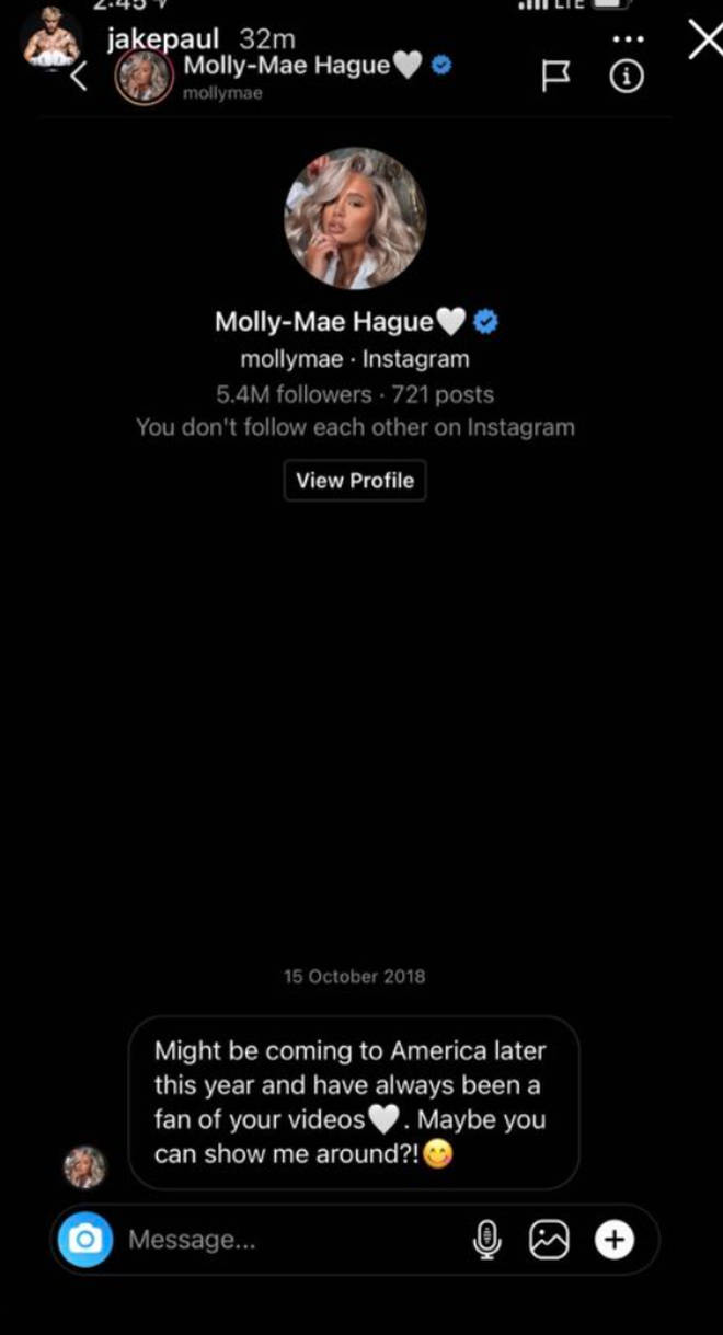 Jake Paul claimed Molly-Mae slid into his DMs before Love Island