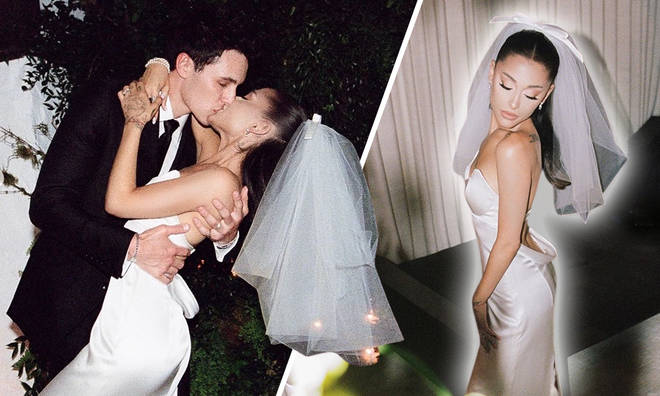 Ariana Grande posted photos of her bridal look from wedding to Dalton Gomez
