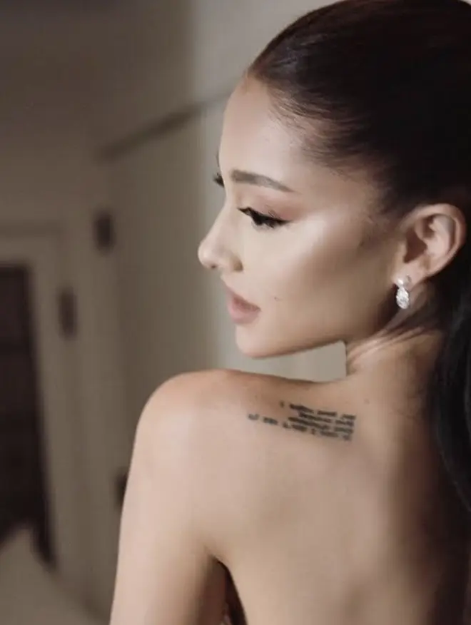Ariana Grande's shoulder tattoo was visible on her wedding day