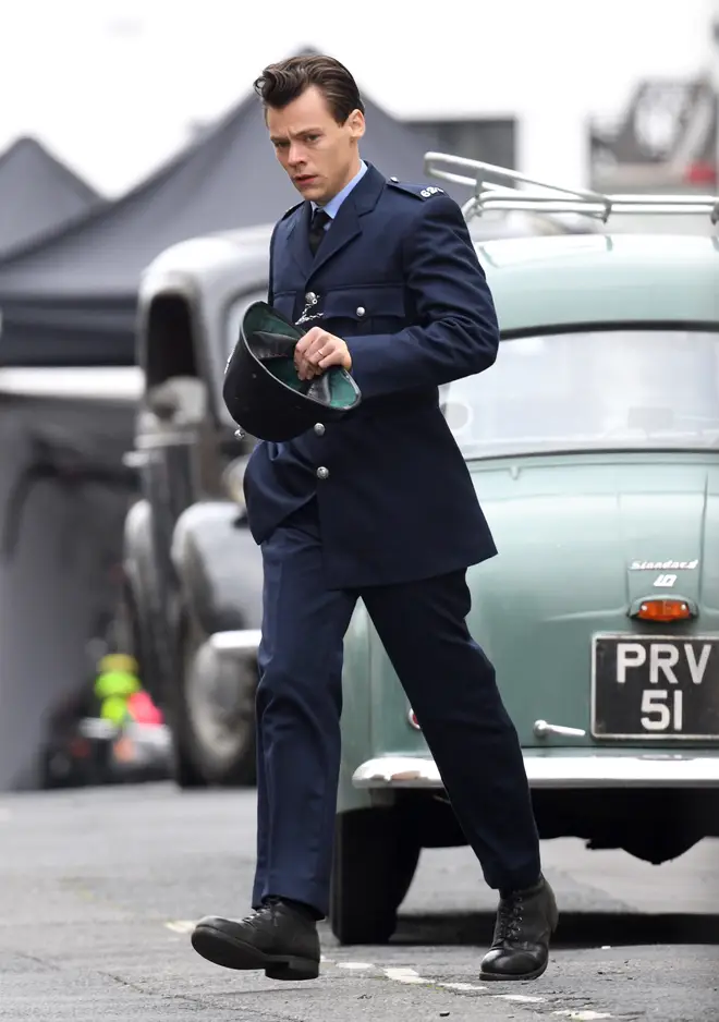 Harry Styles on the My Policeman set