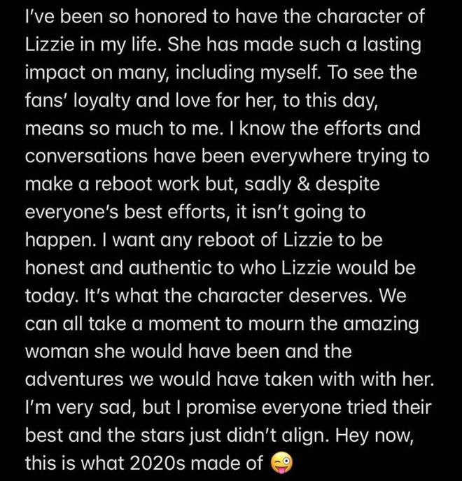 Hilary Duff confirmed the cancellation of Lizzie McGuire's remake