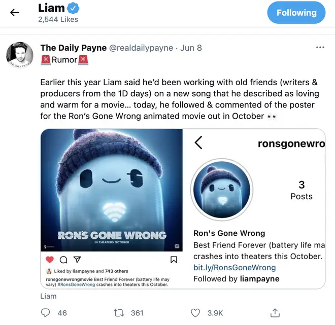 Liam Payne fans are convinced he'll feature on a song in Ron's Gone Wrong