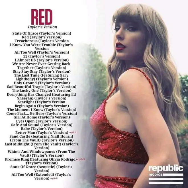 A rumoured tracklisting for 'Red (Taylor's Version)' has emerged online