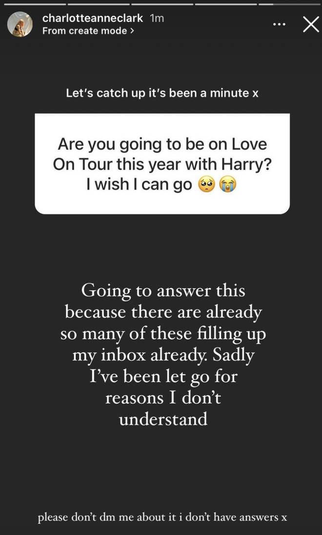 Charlotte Clark revealed she's no longer part of Harry Styles' band