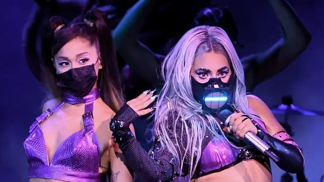 Ariana Grande and Lady Gaga urged fans to wear masks with their 'Rain on Me' performance in 2020