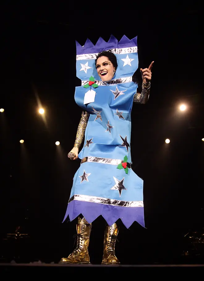 Jessie J dressed as a Christmas cracker at Capital's Jingle Bell Ball.