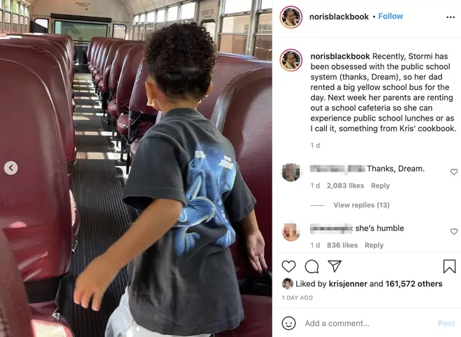 Kris Jenner 'liked' a post about Stormi being surprised with a school bus