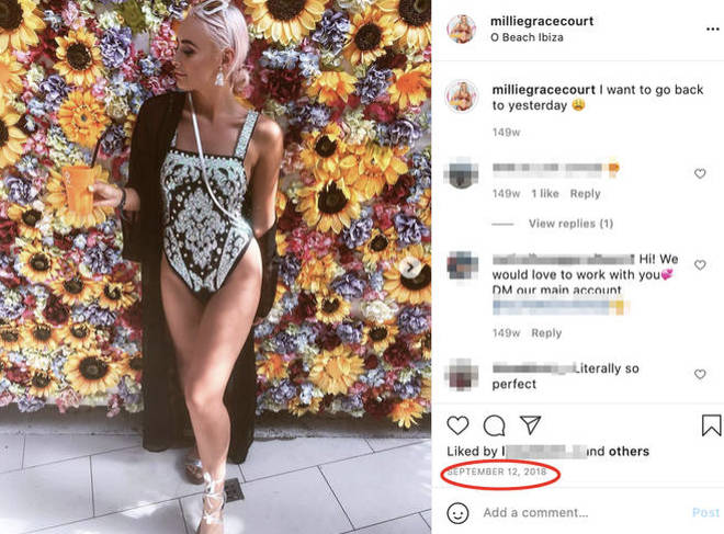 Millie Court and Liam Reardon went to O Beach Ibiza just days apart in 2018