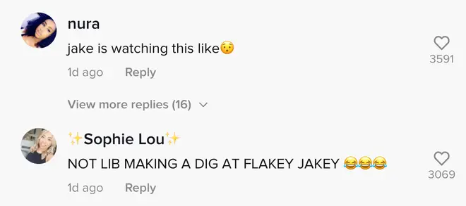 Love Island fans commented on Liberty's TikTok