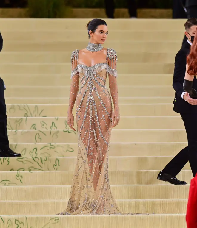 Kendall dons a luxurious sheer dress to the MET