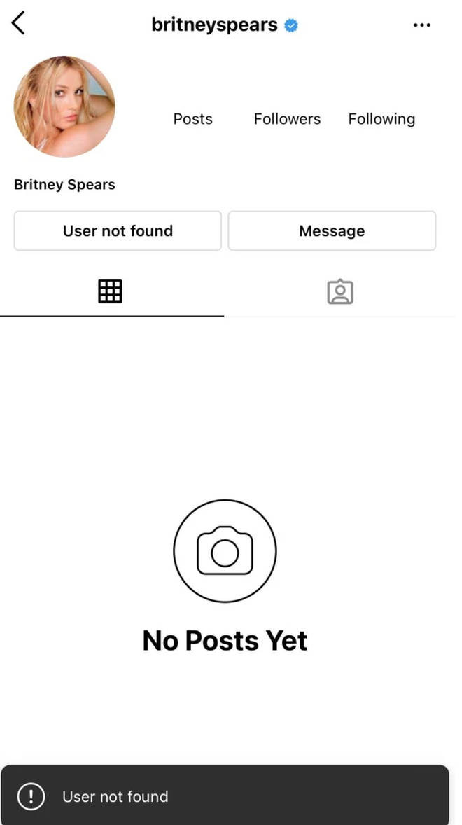 Britney Spears Instagram account was deleted