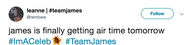 Fans celebrate as James McVey finally gets 'screen time' on I'm A Celebrity