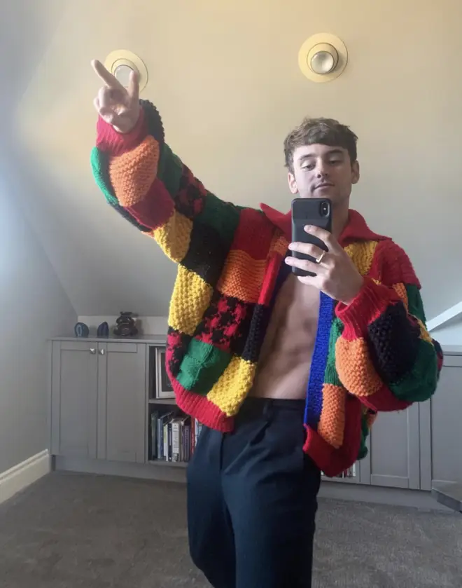 Tom Daley has completed making Harry Styles' rainbow cardigan