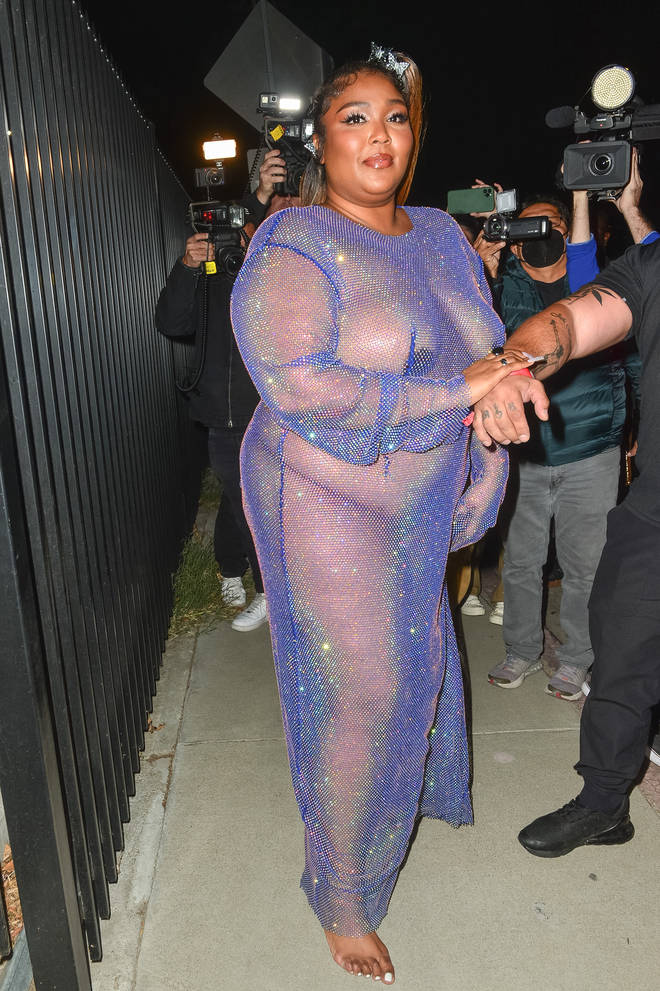 Lizzo wore a sheer embellished gown