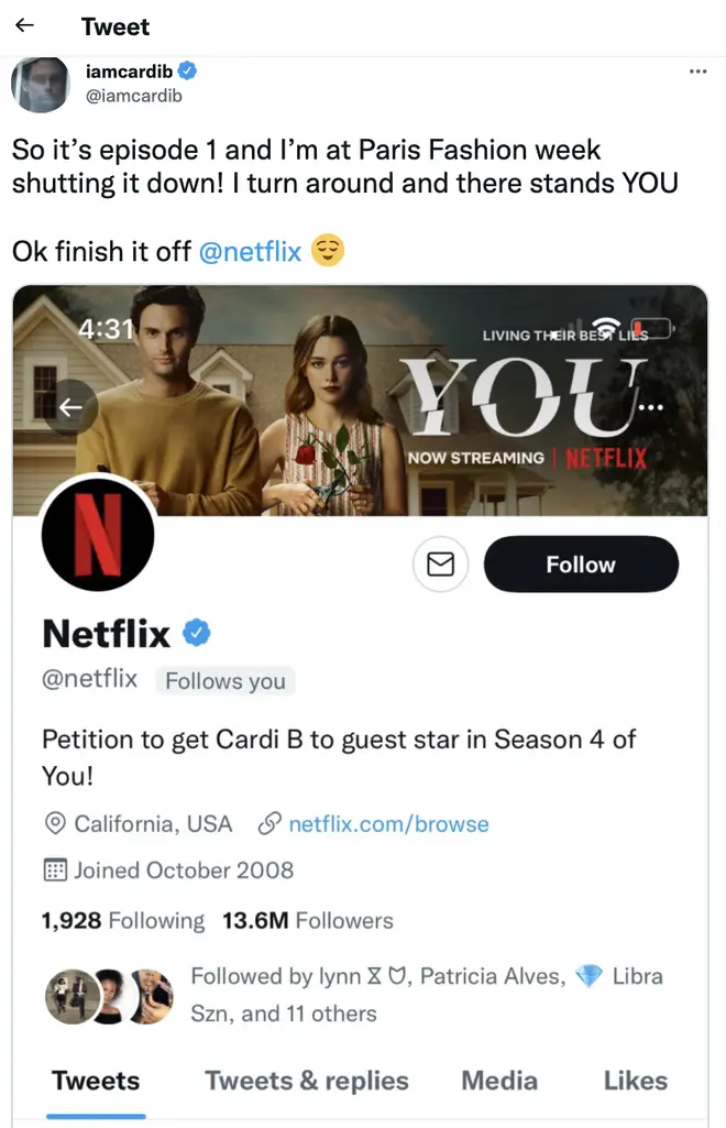 Cardi B hilariously added herself into Netflix You's storyline