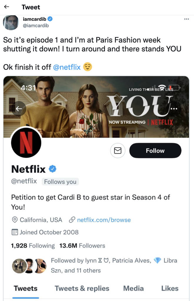 Cardi B hilariously added herself into Netflix You's storyline
