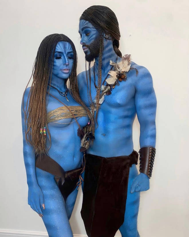 Faye Winter and Teddy Soares dressed as Avatars for Halloween