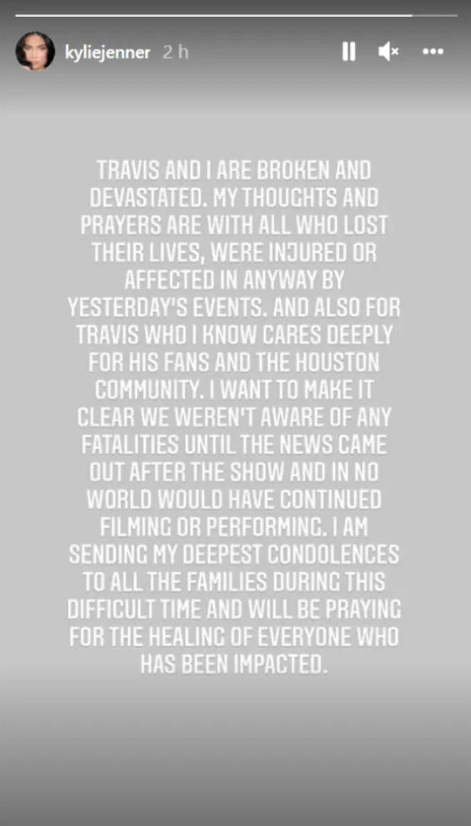 Kylie Jenner released a statement after the Astroworld tragedy