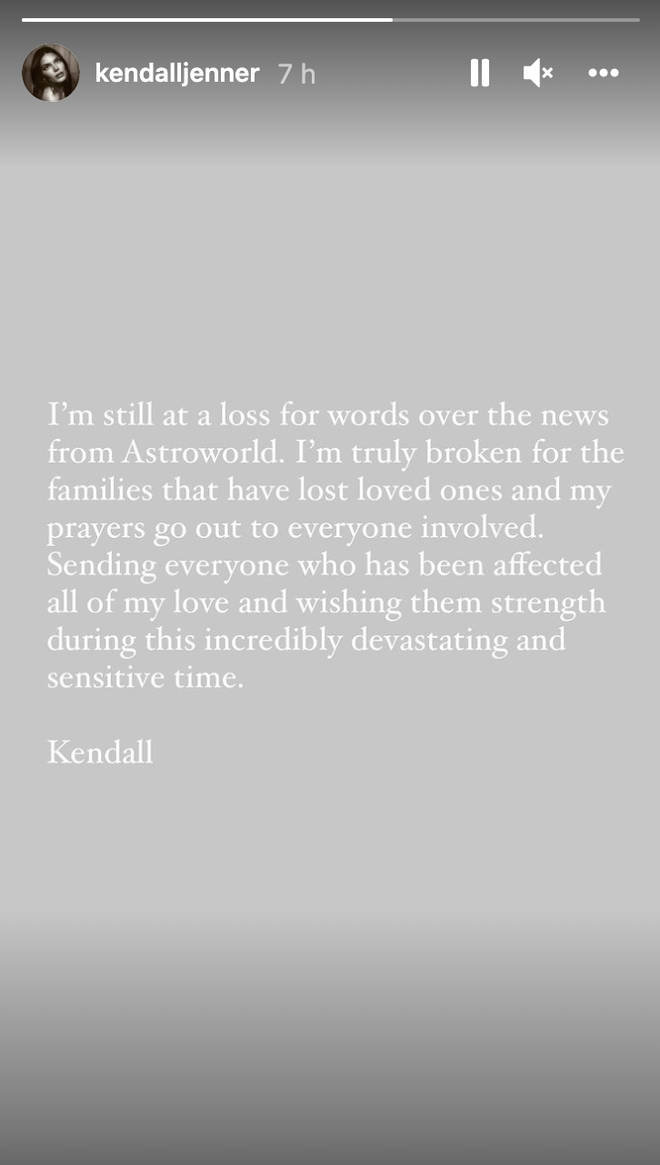 Kendall Jenner shared a statement following the events of Astroworld