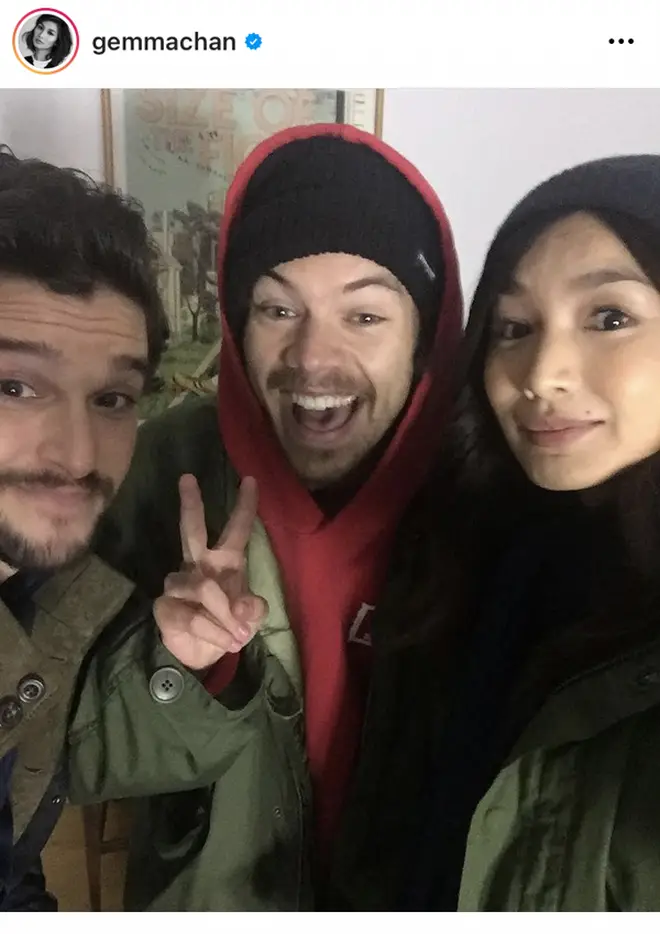 Harry Styles posed with Gemma Chan and Kit Harington
