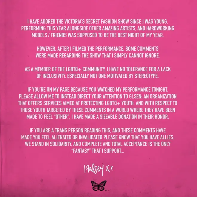 Halsey posted a statement after the Victoria's Secret show aired