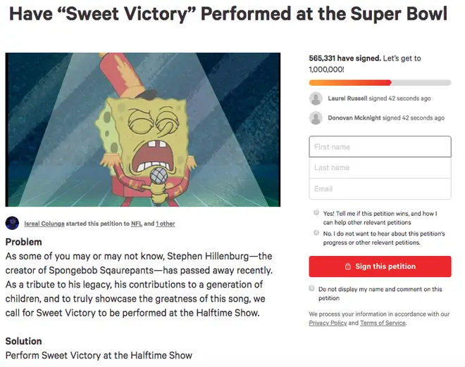 SpongeBob petition screenshot