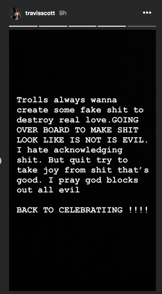 Travis Scott posts Instagram story slamming claims he cheated on Kylie Jenner