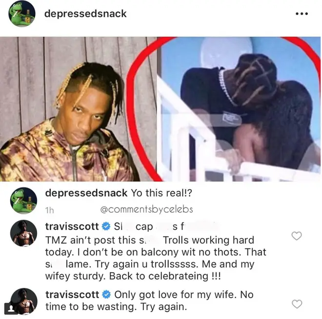 Travis Scott replies to photo claiming to be him and mystery woman on balcony
