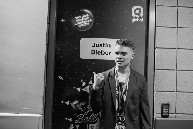 Tik Tok star Max Balegde poses in front of Justin Bieber's dressing room