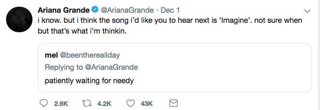 Ariana Grande replies to fans who want to hear tracks from thank u, next