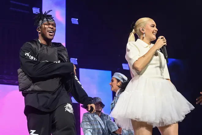 KSI and Anne-Marie on stage at Capital's Jingle Bell Ball.