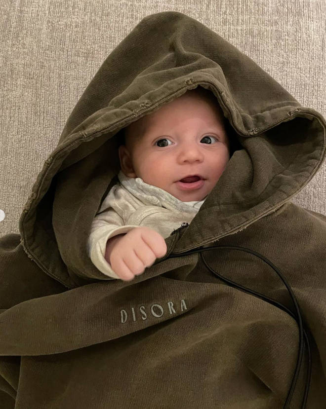 Baby Axel looked too cute in his mum's hoodie