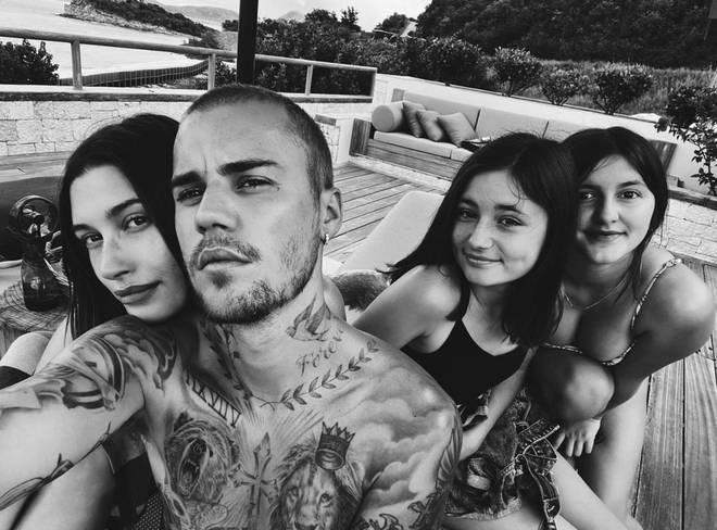 Hailey and Justin Bieber with two of his sisters - Jazmyn and Allie