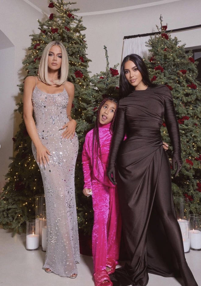 Kim was also covered up at the Kardashian Christmas party