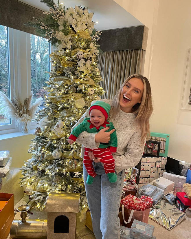 Perrie Edwards poses with baby Axel on Christmas
